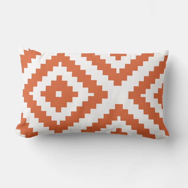 Coussin Rectangle Orange géométrique et blanc de motif de zigzag (Recto)