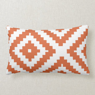 Coussin Rectangle Orange géométrique et blanc de motif de zigzag