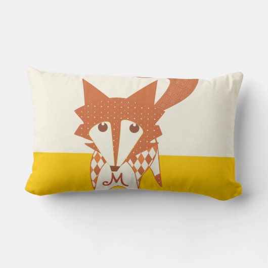 Coussin Rectangle Orange Mustard Monogramme jaune Stylisé Fox Pilow (Verso)