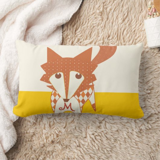 Coussin Rectangle Orange Mustard Monogramme jaune Stylisé Fox Pilow (Couverture)