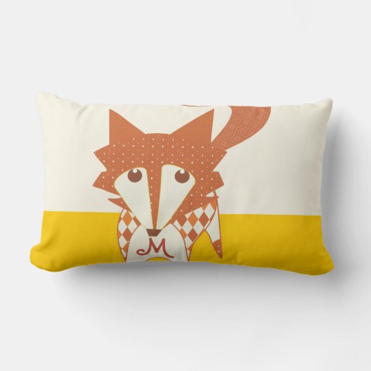 Coussin Rectangle Orange Mustard Monogramme jaune Stylisé Fox Pilow (Recto)