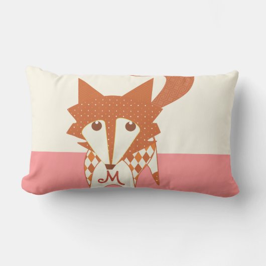 Coussin Rectangle Orange Peachy Pink Monogramme Stylisé Fox Pilow (Recto)