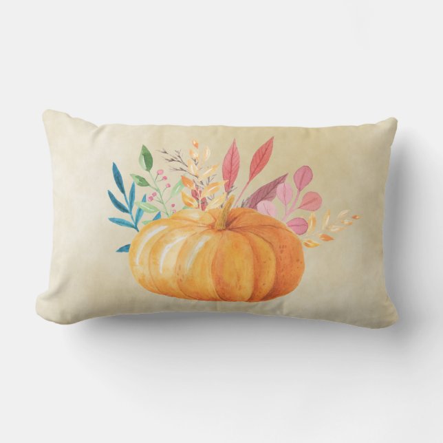 Coussin Rectangle Orange Watercolor Citrouille automne saison (Recto)