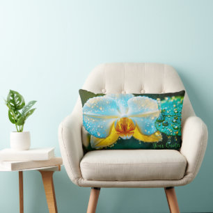 Coussin Rectangle Orchidée Blanche Élégante avec Gouttelettes d'Eau