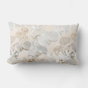 Coussin Rectangle Orchidées blanches sur une crème légère