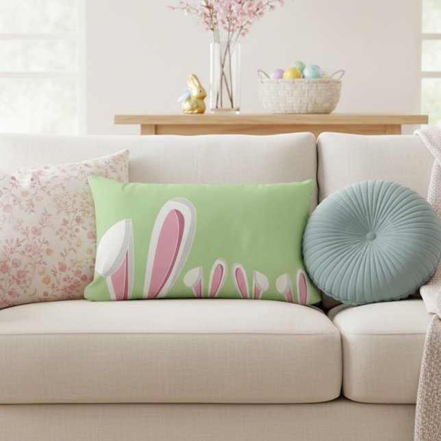 Coussin Rectangle Oreilles de lapin de Pâques mignonnes modernes (Créateur téléchargé)