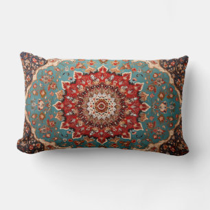 Coussin Rectangle Oriental Retro Motif Perse Rouge Crème Bleu