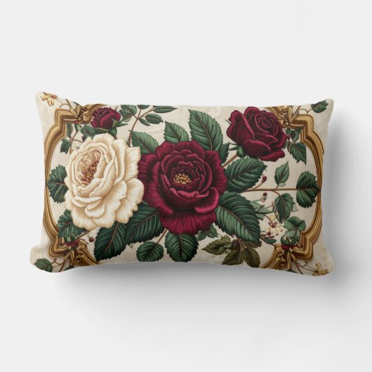 Coussin Rectangle Ornate Baroque Roses Oval Frame Pillow - Luxury Bu (Recto)