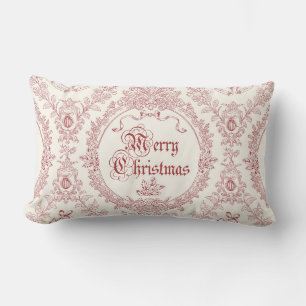 Coussin Rectangle Ornate Classic Vintage Joyeux Noël Toile rouge