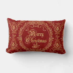 Coussin Rectangle Orné Classique Vintage Rouge Or Joyeux Noël 