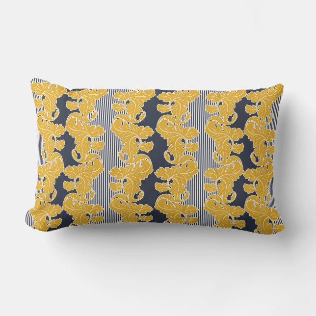 Coussin Rectangle Ornementale, florale, feuille, jaune, blanche, ble (Recto)