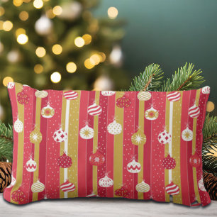 Coussin Rectangle Ornements d'arbre de Noël jaune rouge