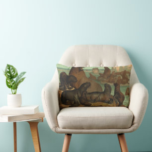 Coussin Rectangle Otaries sur la plage, Animaux de la vie marine vin