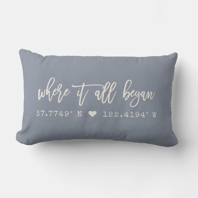 Coussin Rectangle Où tout a commencé Script Dusty Blue Coordinations (Recto)