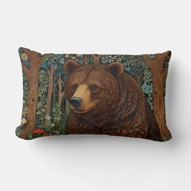 Coussin Rectangle Ours brun rétro oeuvre boho forêt (Recto)