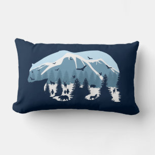 Coussin Rectangle Ours de la forêt de montagne enneigée Nature Anima