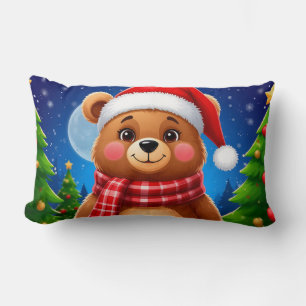 Coussin Rectangle Ours de Noël adorable avec chapeau de Père Noël