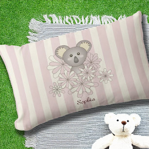 Coussin Rectangle Ours en peluche bébé koala rayé rose pastel pour f
