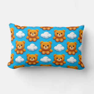 Coussin Rectangle Ours en peluche et nuages sur fond bleu