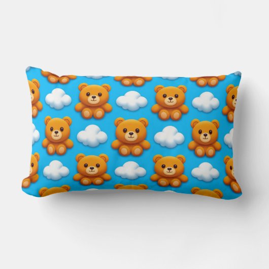 Coussin Rectangle Ours en peluche et nuages sur fond bleu (Recto)