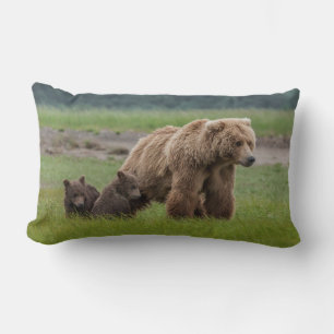 Coussin Rectangle Ours grizzly mère avec deux oursons