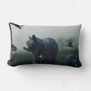 Coussin Rectangle Ours noirs, Corbeau et Totem Poteau Art