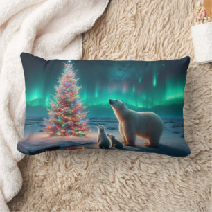 Coussin Rectangle Ours Polaire Maman Cubs Arbre de Noël Aurora Borea
