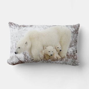 Coussin Rectangle Ours polaires femelle et deux oursons
