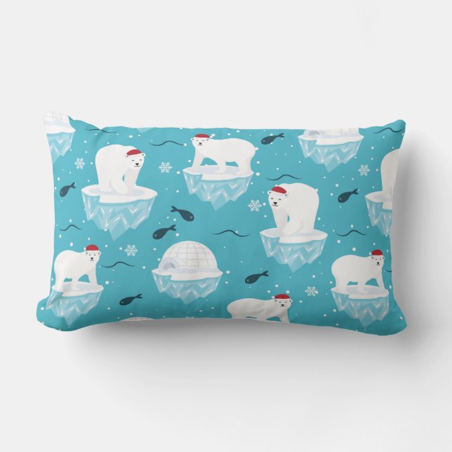 Coussin Rectangle Ours polaires mignons à Santa Hats Motif de Noël (Recto)
