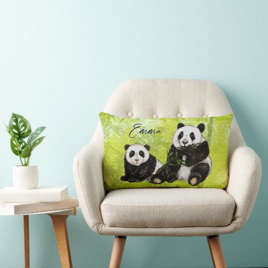 Coussin Rectangle Oursons pandas mignons - peints à la main | Coussi (Chaise)