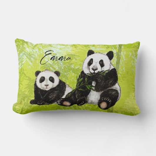 Coussin Rectangle Oursons pandas mignons - peints à la main | Coussi (Recto)