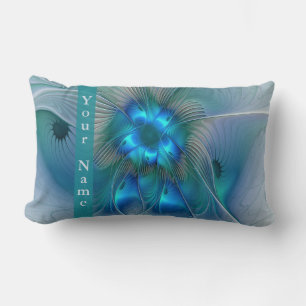 Coussin Rectangle Ovation debout, nom d'art fractal bleu abstrait