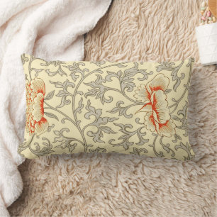 Coussin Rectangle Owen Jones Motif Ancien : Corail Floral Gris