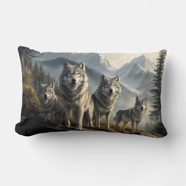 Coussin Rectangle Pack Wolf en paysage de montagne (Recto)