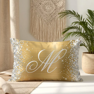 Coussin Rectangle Pailleté Argent Brillant Feuille d'Or Fantaisie Mo
