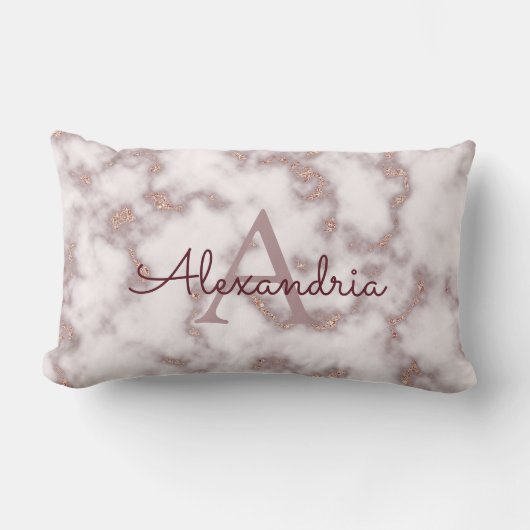 Coussin Rectangle Paillettes de feuille d'or rose en monogramme marb (Recto)