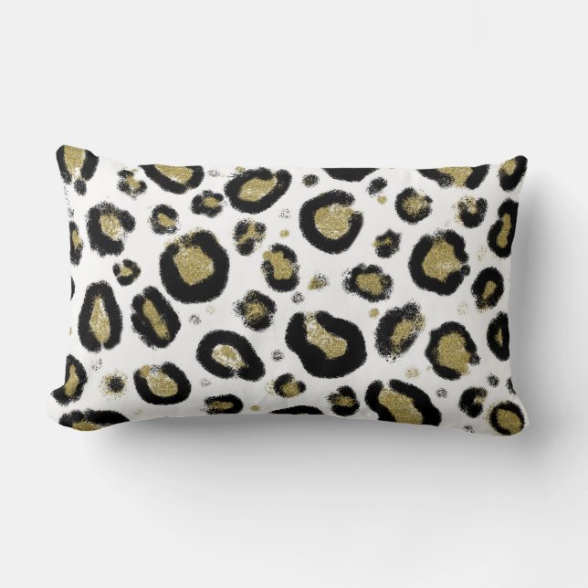 Coussin Rectangle Paillettes d'or blanc et imprimé léopard noir guép (Recto)