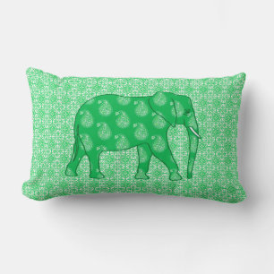 Coussin Rectangle Paisley éléphant - Jade vert et blanc