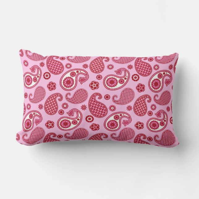 Coussin Rectangle Paisley Motif, Pepperment rose et blanc (Recto)