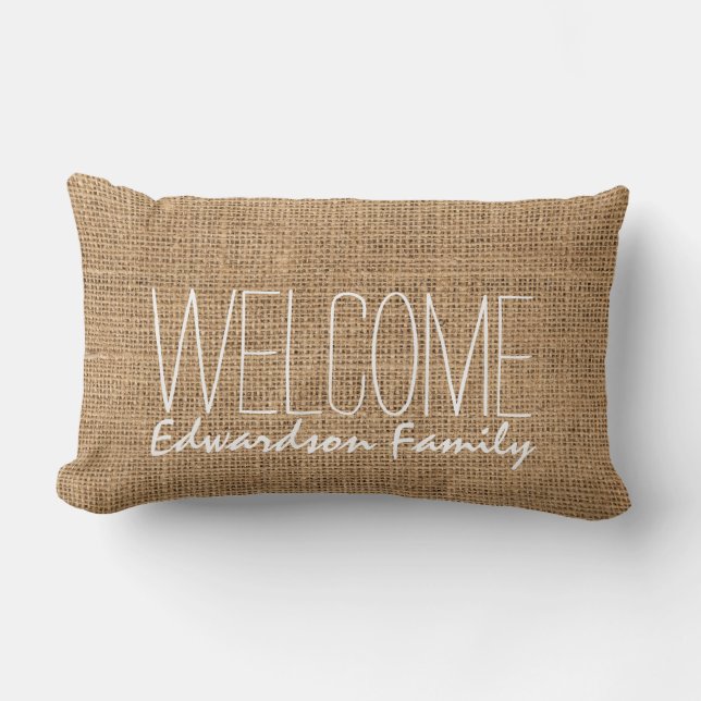 Coussin Rectangle Palette rustique moderne Bienvenue Nom de famille (Recto)