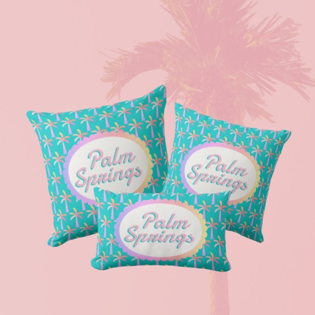 Coussin Rectangle Palm Springs Retro Palms Turquoise Tropical Palms (Available in 3 sizes.)