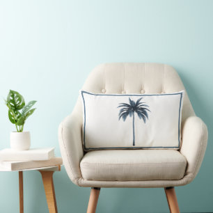 Coussin Rectangle Palm Tree Vintage Bleu cadre Tropical Elégant