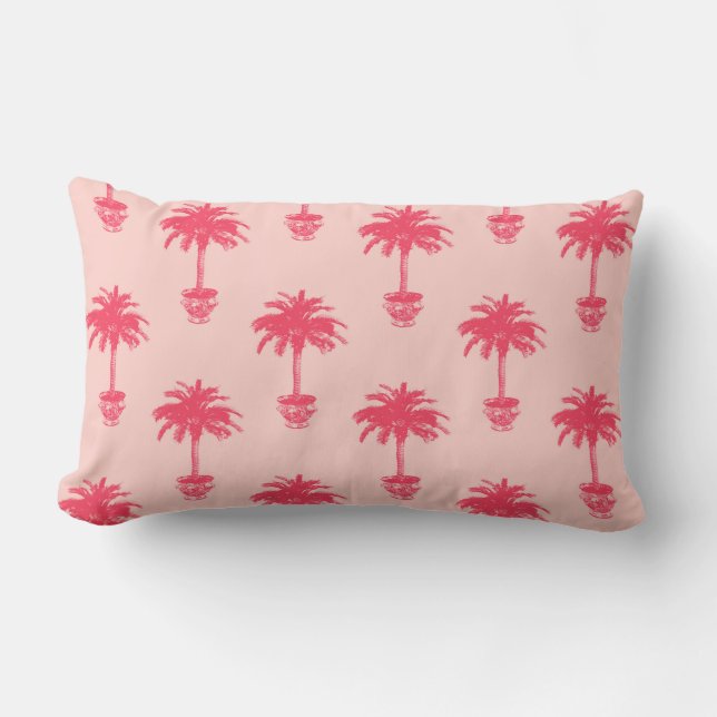 Coussin Rectangle Palmier pointillé dans les tons rose corail (Recto)