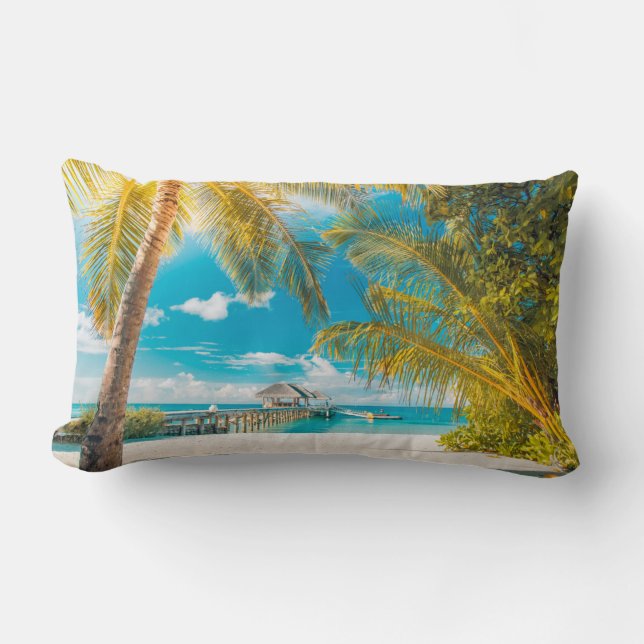 Coussin Rectangle Palmiers sur un beau coucher du soleil (Recto)
