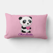 Coussin Rectangle Panda mignon personnalisé avec un coeur rose (Recto)