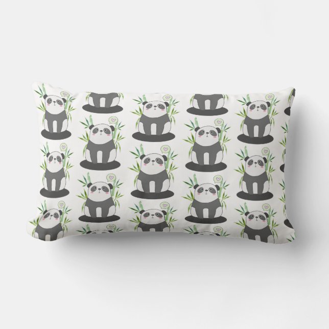 Coussin Rectangle Panda noir et blanc mignon en Motif Bambou (Recto)