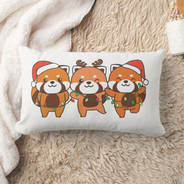 Coussin Rectangle Panda rouge Animaux de Noël mignons Pandas rouges  (Couverture)