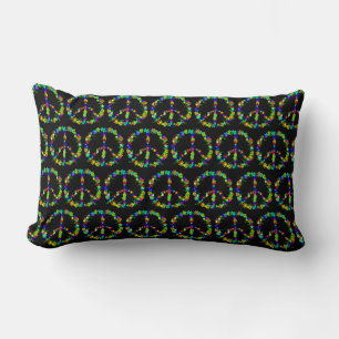 Coussin Rectangle Panneau de paix avec fleurs colorées