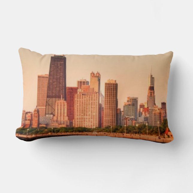 Coussin Rectangle Panorama d'horizon de Chicago au lever de soleil (Recto)