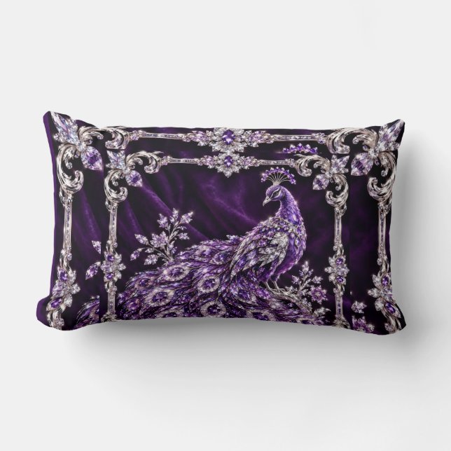 Coussin Rectangle Paon de cristal violet de luxe (Recto)